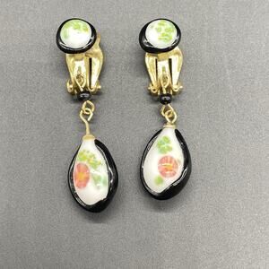 Vintage Japan Glass Dangle Earrings Clip On Murano Style